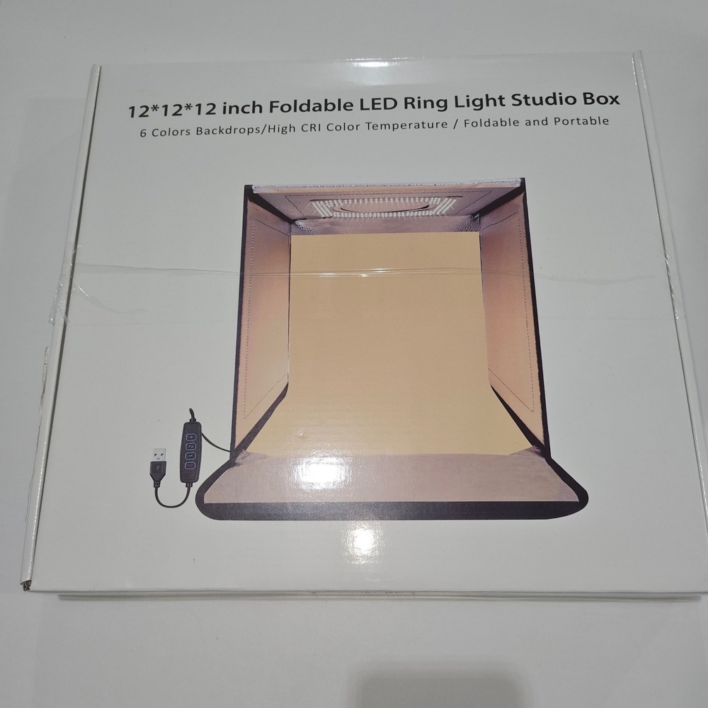Hellovetee 12in Foldable LED Ring Light Studio Box 6 Backdrops Photography Kit